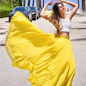 Chicwish Timeless Favorite Chiffon Maxi Skirt Mustard Yellow Size Small